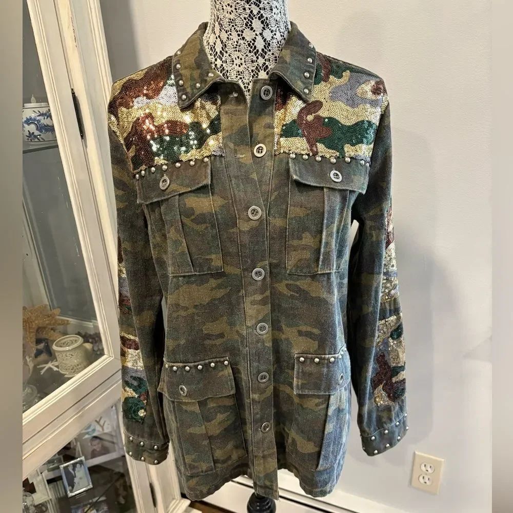Miss Me Camouflage Sequin Jean Jacket